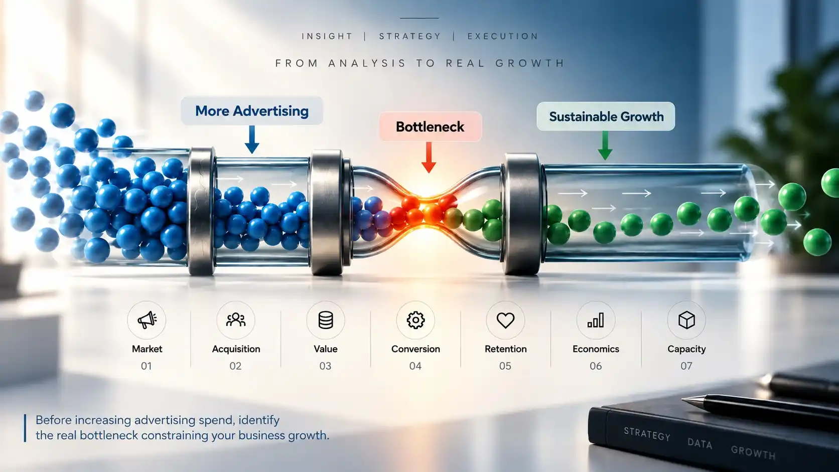 Seven-layer growth bottleneck diagnostic before increasing advertising spend - Davoud Goodarzi